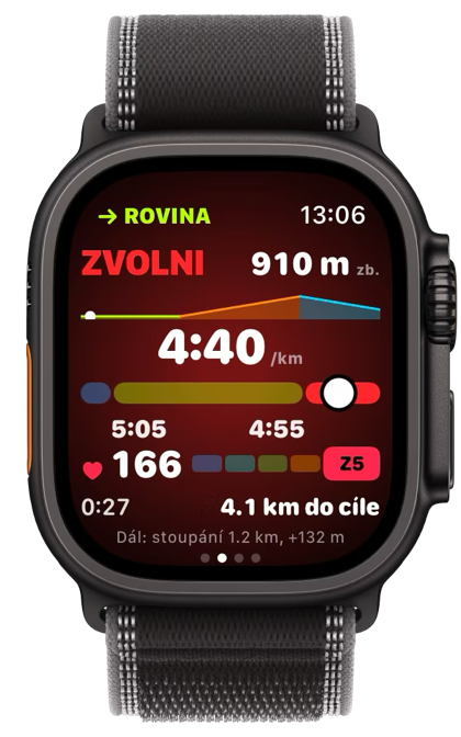 ZVOLNI na hodinkách: 4:40 na kilometr, rychleji než rozmezí.
