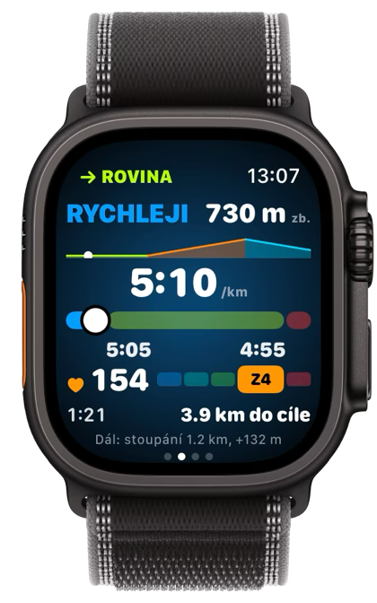RYCHLEJI na hodinkách: 5:20 na kilometr proti rozmezí 4:55–5:05.