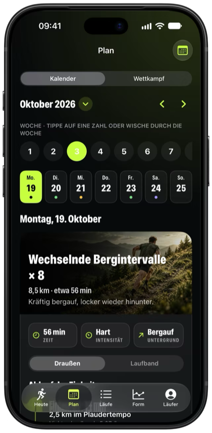 Eine Woche des Plans in ALTiDUX mit ihren Tagen und dem heutigen langen Berglauf.