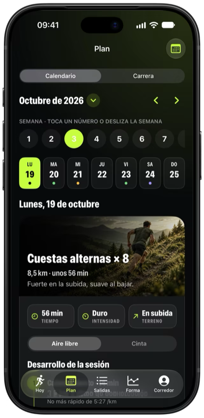 Una semana del plan en ALTiDUX con sus días y la tirada larga de montaña de hoy.