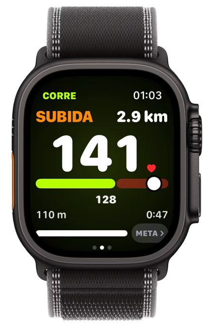 El reloj en una subida: SUBIDA, guiada por la FC.