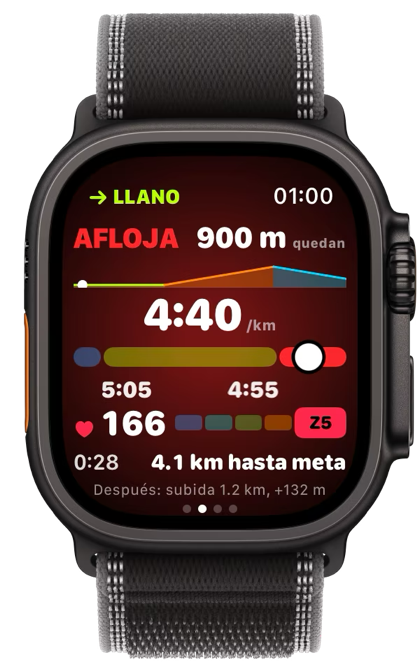 AFLOJA en el reloj: 4:40 el kilómetro, más rápido que el rango.