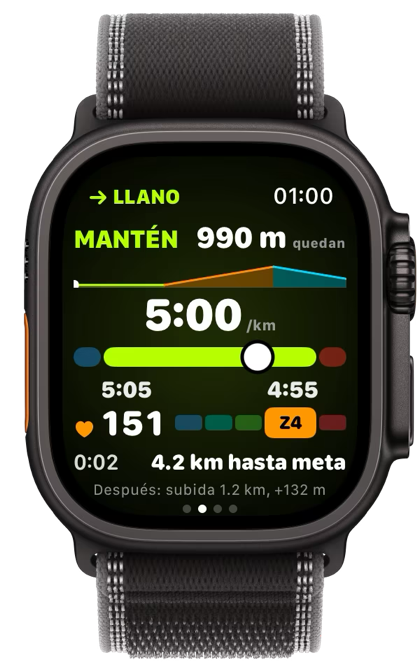 MANTÉN en el reloj: 4:45 el kilómetro, dentro del rango.
