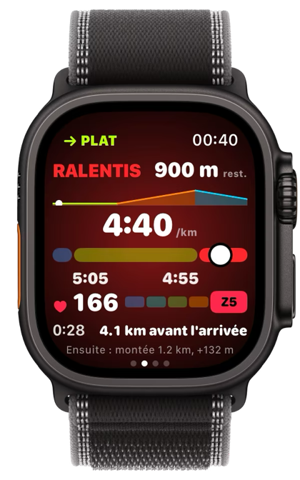 RALENTIS sur la montre : 4:40 au kilomètre, plus vite que la plage.
