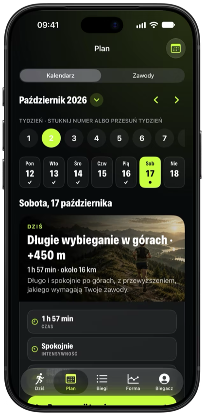 Tydzień planu w ALTiDUX z dniami i dzisiejszym długim wybieganiem w górach.