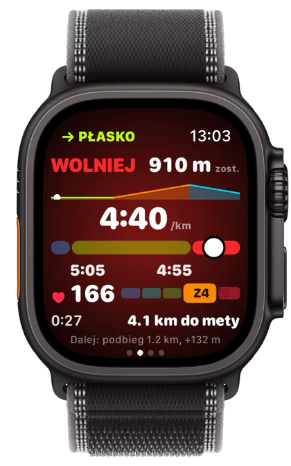 WOLNIEJ na zegarku: 4:40 na kilometr, szybciej niż zakres.