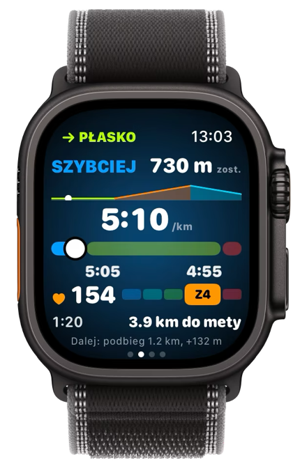 SZYBCIEJ na zegarku: 5:20 na kilometr przy zakresie 4:55–5:05.